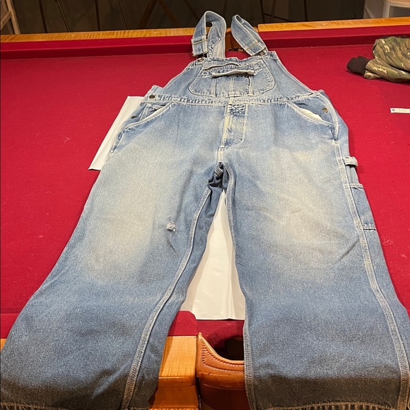 FiveBrother BIB OVERALL blue JEANS DENIM PANTS mens size 38 Baggy 90s grunge rip - Picture 1 of 16